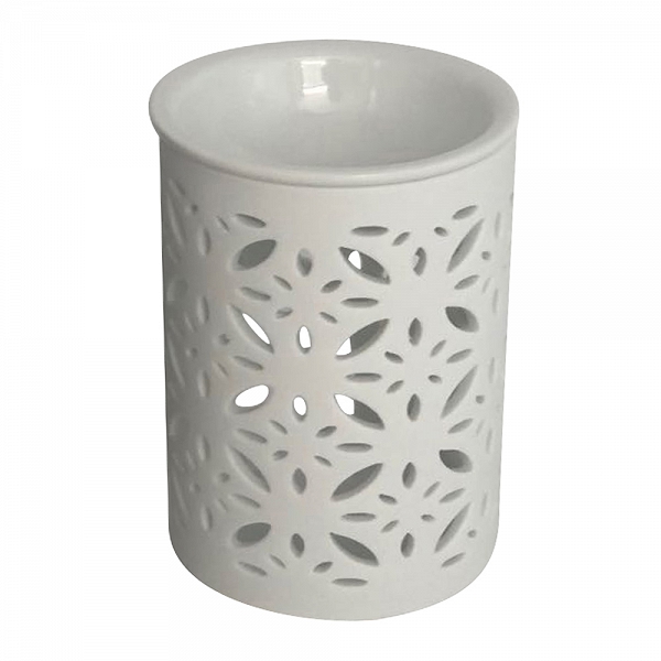 ALTOM DESIGN kominek porcelanowy zapachowy na olejki 8x8x10cm marokańskie wzory biały matowy