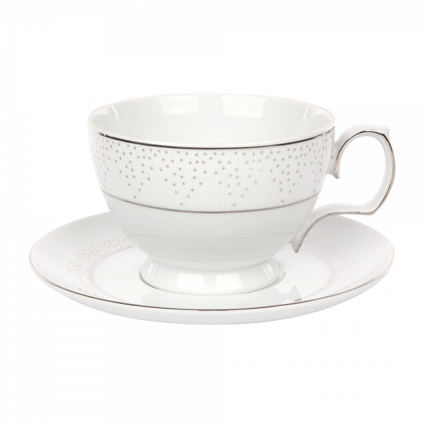 MARIAPAULA SNOW filiżanka do kawy i herbaty / śniadaniowa 350ml / spodek 17 cm w opasce biała