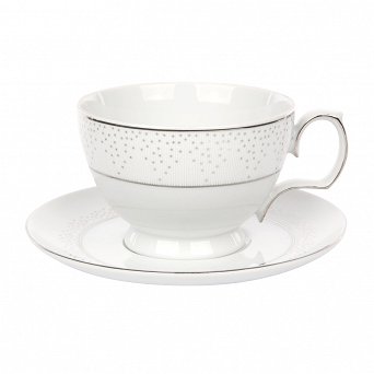 MARIAPAULA SNOW filiżanka do kawy i herbaty / śniadaniowa 350ml / spodek 17 cm w opasce biała