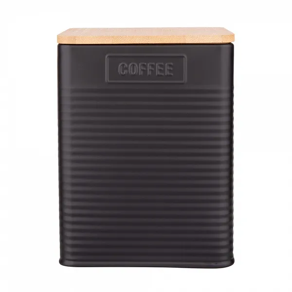 ALTOM DESIGN puszka / pojemnik na kawę z pokrywka bambusową 11x11x14 cm LOFT DEK. COFFEE czarna