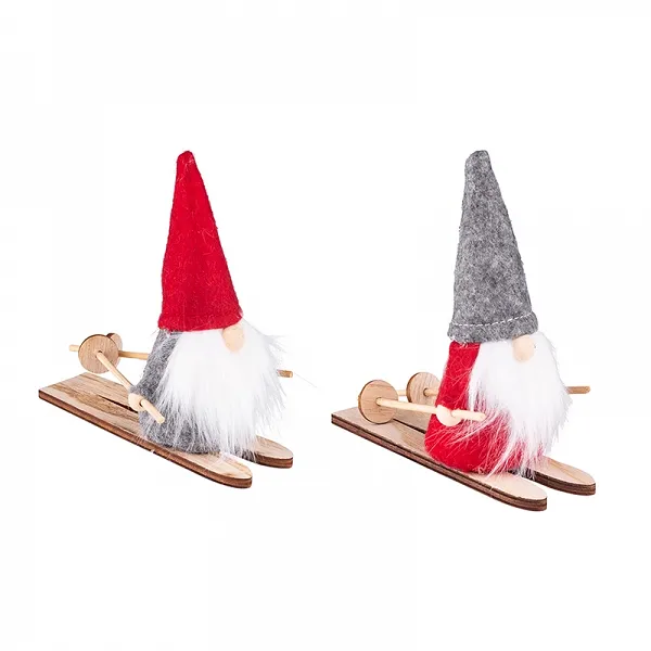 ALTOM DESIGN ozdoba na Boże Narodzenie figurka drewniana skrzat na nartach mix 12x7x12 cm