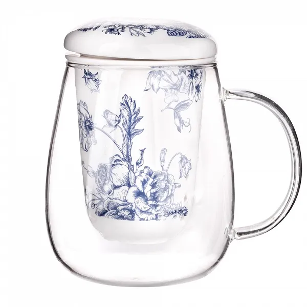 ALTOM DESIGN ELISABETH kubek do kawy i herbaty szklany z porcelanowym zaparzaczem i pokrywką 400 ml