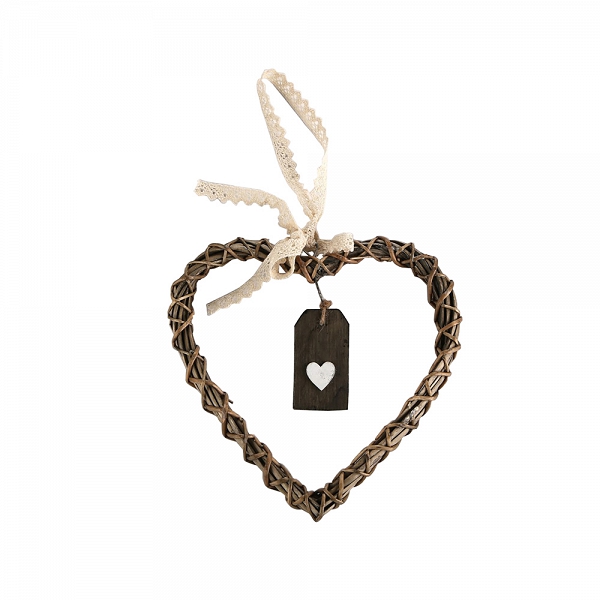 ALTOM DESIGN ozdoba w kształcie serca z wilkiny z zawieszką 25cm brązowe