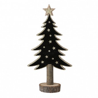 ALTOM DESIGN figurka drewniana na Boże Narodzenie ozdoba świąteczna CHOINKA 25 cm czarna ze złotym brokatem