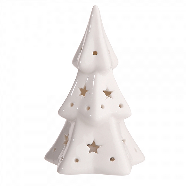 ALTOM DESIGN figurka na Boże Narodzenie ozdoba świąteczna porcelanowa choinka z lampkami led 9x8x15,5 cm