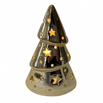 ALTOM DESIGN ozdoba na Boże Narodzenie figurka porcelanowa choinka na tealight złota 10x7x15 cm