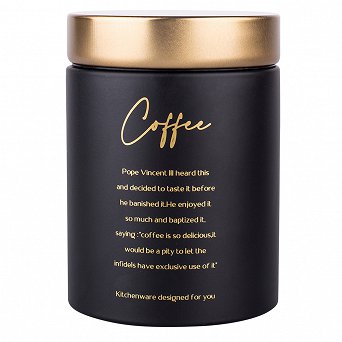ALTOM DESIGN pojemnik na kawę / czarna matowa puszka na kawę z pokrywką w odcieniu złota 11x11x15 cm DEK. COFFEE