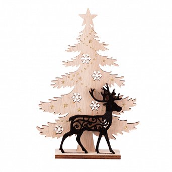 ALTOM DESIGN figurka na Boże Narodzenie Świąteczna ozdoba drewniana choinka z reniferem 13x4x15,5 cm