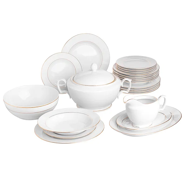 MARIAPAULA ZŁOTA LINIA komplet talerzy obiadowych porcelana / serwis porcelanowy dla 6 osób 24 elementy / Zakłady Porcelany Karolina