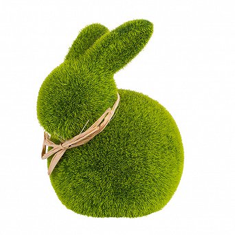 ALTOM DESIGN figurka porcelanowa pokryta sztuczną trawą  / ozdoba świąteczna na Wielkanoc Zając zielony 13,5x10x15,5 cm