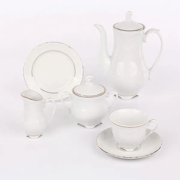 ĆMIELÓW ROCOCO ZŁOTY PASEK zestaw kawowy porcelanowy na 12 osób 