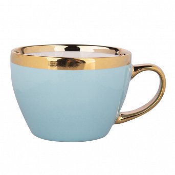 ALTOM DESIGN AURORA GOLD duża filiżanka porcelanowa do kawy i herbaty 300 ml BŁĘKITNA MIĘTA