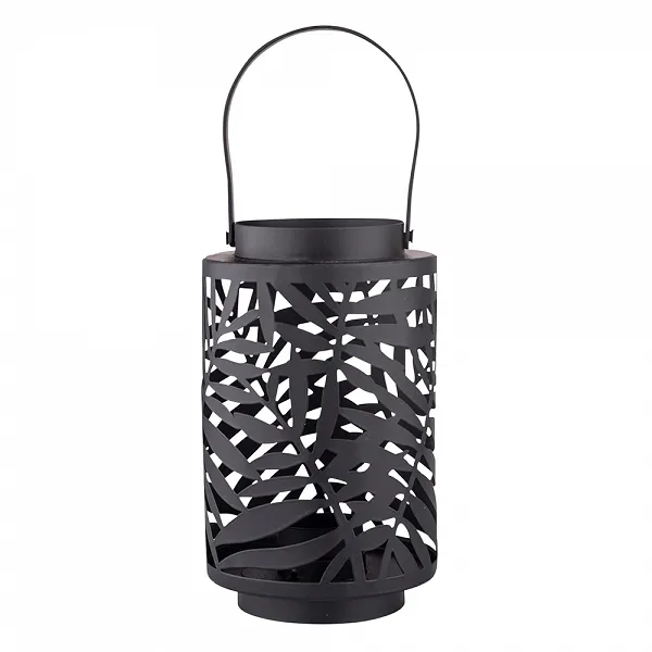 ALTOM DESIGN świecznik metalowy z uchwytem11x11x15 cm czarny dek. liść palmy