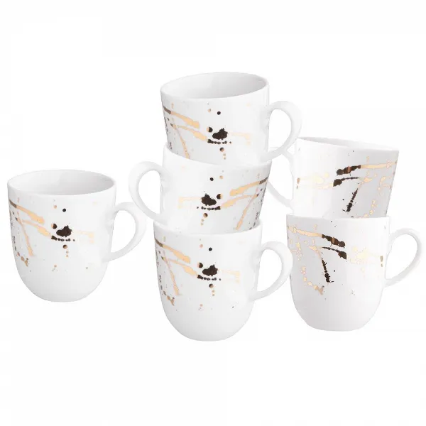 KAROLINA SPLENDOR Zestaw 6 kubków porcelanowych 350 ml biały złoty