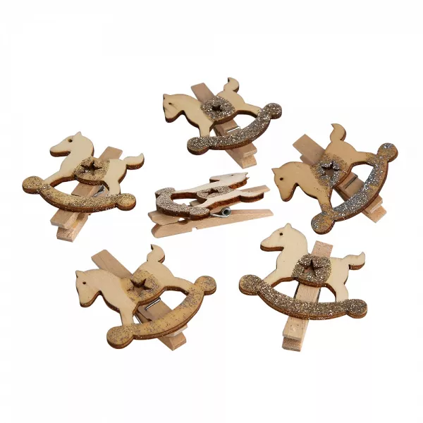 ALTOM DESIGN komplet 6 drewnianych klamerek koniki 4x5cm