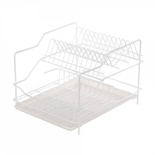 METPOL suszarka do naczyń 2-poziomowa 30cm biała z tacką kombo