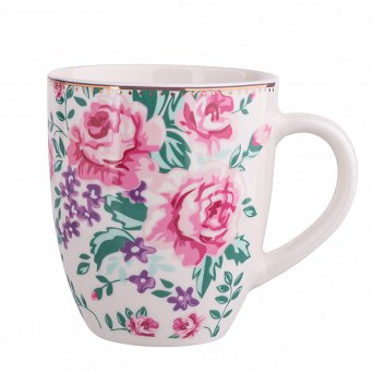 ALTOM DESIGN CHARLOTTA kubek do kawy i herbaty porcelanowy baryłka w kwiaty 300 ml jasny wzór