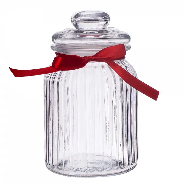 ALTOM DESIGN słoik do przechowywania ozdobny 900ml relief z kokardką czerwoną