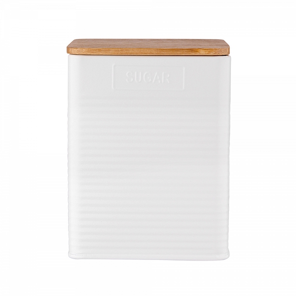 ALTOM DESIGN puszka / pojemnik na cukier z pokrywka bambusową 11x11x14 cm LOFT DEK. SUGAR biała