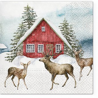 AKU komplet 20 serwetek papierowych na Boże Narodzenie 33x33cm, dek. jelenie