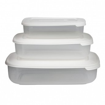 TONTARELLI FAMILY FOOD kpl. 3 pojemników prostokątnych idealne na śniadanie / lunch box 3+1,88+0,93L białe pokrywki