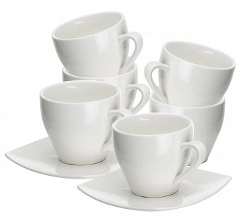 ALTOM DESIGN REGULAR Zestaw 6sztuk porcelanowa filiżanka do kawy 200ml ze spodkiem w opasce, komplet zawiera 12 elementów