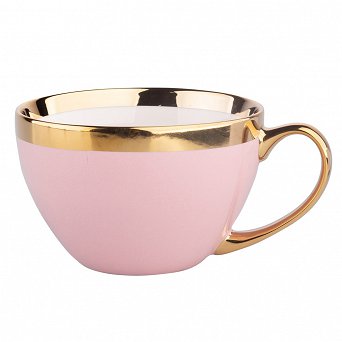 ALTOM DESIGN AURORA GOLD duża filiżanka porcelanowa do kawy i herbaty jumbo 400 ml PUDROWY RÓŻ
