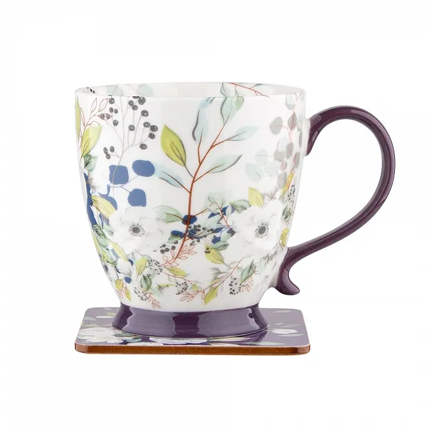 ALTOM DESIGN INEZ duża filiżanka porcelanowa do kawy i herbaty na stopce jumbo 400 ml DEK. A z podkładką GIFT BOX
