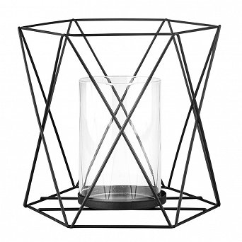 ALTOM DESIGN świecznik metalowy geometryczny z wkładem szklanym 15x15x16,5 cm czarny