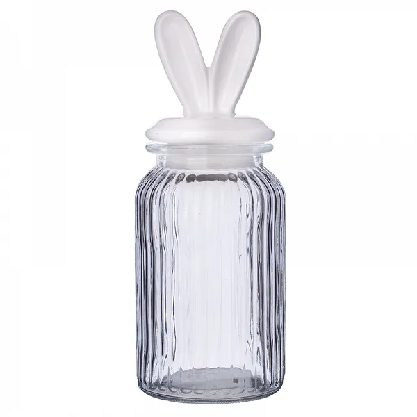 ALTOM DESIGN słoik/pojemnik ozdobny na Wielkanoc relief z ceramiczną pokrywką uszy zająca 1250 ml