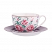 ALTOM DESIGN CHARLOTTA filiżanka do kawy / herbaty porcelanowa w kwiaty ze spodkiem 200 ml 15 cm w opasce