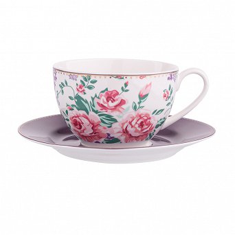 ALTOM DESIGN CHARLOTTA filiżanka do kawy / herbaty porcelanowa w kwiaty ze spodkiem 200 ml 15 cm w opasce