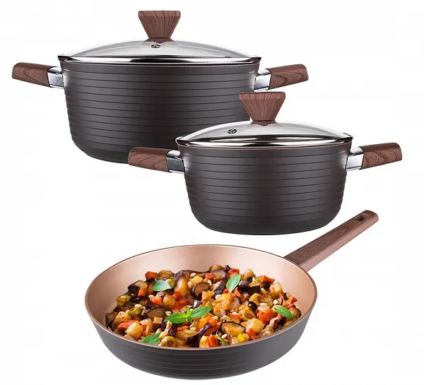VALDINOX NOBLE Zestaw 2 Garnków 20cm i 24cm z pokrywkami i patelnia 28cm z powłoka nieprzywierająca non-stick ( gaz /indukcja)