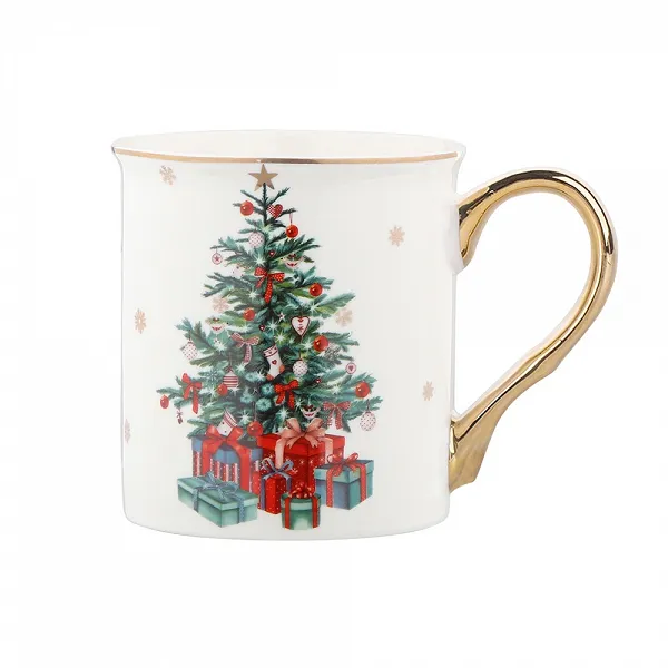 ALTOM DESIGN CHRISTMAS TREE kubek prosty na Święta Boże Narodzenie ze złotym uchem 300 ml