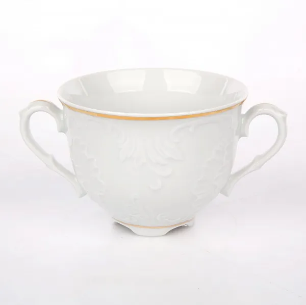 ĆMIELÓW ROCOCO ZŁOTY PASEK porcelanowa bulionówka / flaczarka 330ml