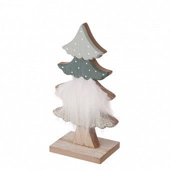 ALTOM DESIGN figurka na Boże Narodzenie Świąteczna ozdoba drewniana choinka z futerkiem 9,5x6x18,5 cm