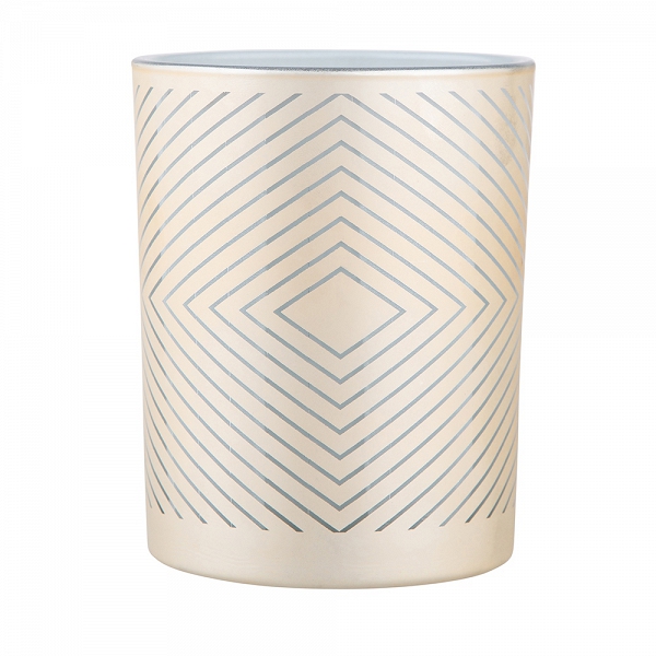 ALTOM DESIGN świecznik szklany beżowy z białym wnętrzem 10x12,5cm dek. geometryczna
