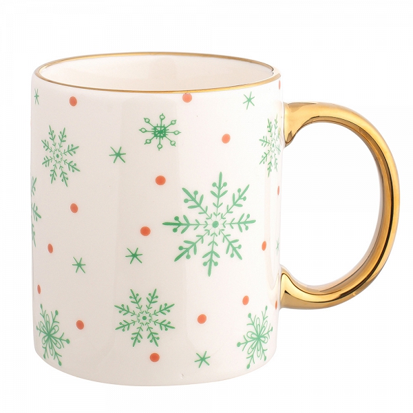 ALTOM DESIGN kubek porcelanowy do kawy i herbaty świąteczny na prezent 300 ml DEK. ŚNIEŻYNKI
