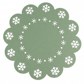 ALTOM DESIGN mata filcowa okrągła śr 38cmdek. śnieżynki zielona