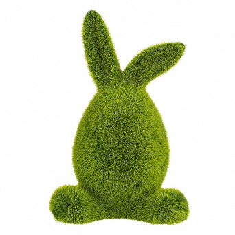ALTOM DESIGN figurka porcelanowa pokryta sztuczną trawą / ozdoba świąteczna na Wielkanoc Zając zielony 12x9x18,5 cm
