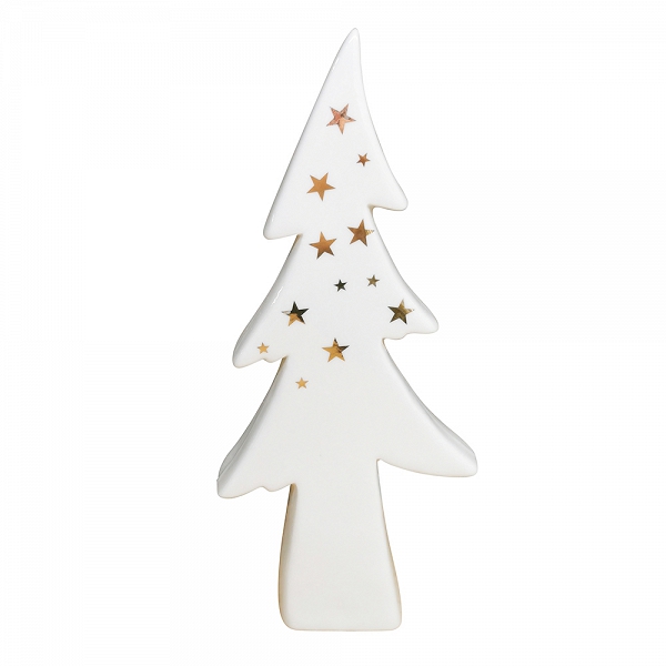 ALTOM DESIGN figurka na Boże Narodzenie ozdoba świąteczna porcelanowa choinka biała ze złotymi gwiazdkami 10x4x23cm