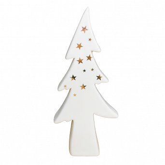 ALTOM DESIGN figurka na Boże Narodzenie ozdoba świąteczna porcelanowa choinka biała ze złotymi gwiazdkami 10x4x23cm
