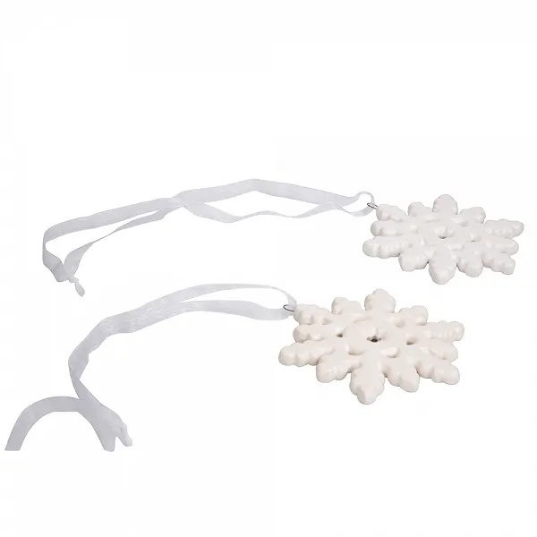 ALTOM DESIGN ceramiczna ozdoba choinkowa na Boże Narodzenie Śnieżynka biała błyszcząca 7x8,5cm