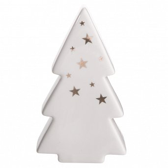 ALTOM DESIGN figurka na Boże Narodzenie ozdoba świąteczna porcelanowa choinka biała ze złotymi gwiazdkami 8x4x13,5 cm