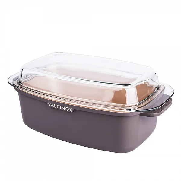 VALDINOX NOBLE brytfanna 32x21cm prostokątna z pokrywą żaroodporną 5,7L+2,4L