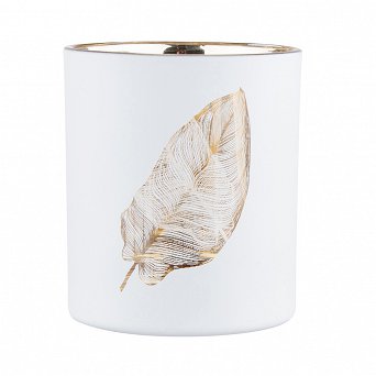 ALTOM DESIGN świecznik szklany biały ze złotym wnętrzem 7x8cm dek. liść
