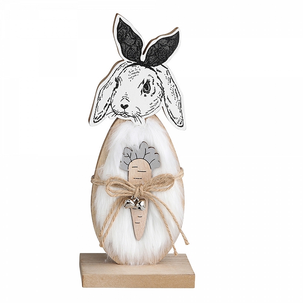 ALTOM DESIGN figurka drewniana na Wielkanoc zając z białym futerkiem 10x25x6cm