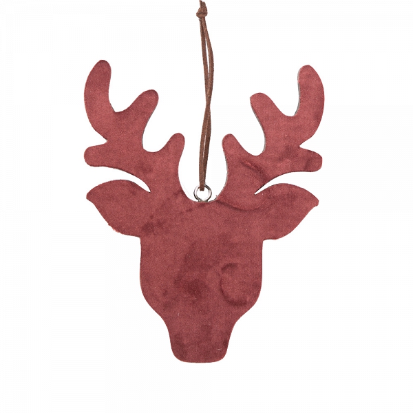 ALTOM DESIGN ozdoba choinkowa Renifer na Boże Narodzenie drewniany z welurowym frontem 16x12 cm czerwona
