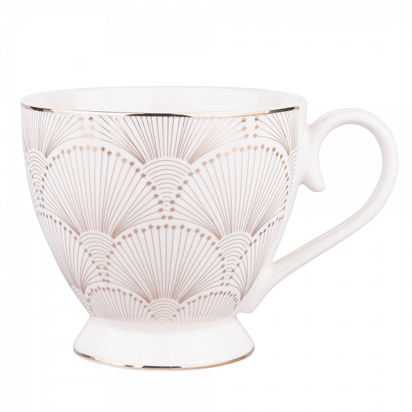 ALTOM DESIGN MODERN NATURE porcelanowa filiżanka do kawy i herbaty jumbo na stopce 350 ml DEK. ART DECO, ZŁOTA