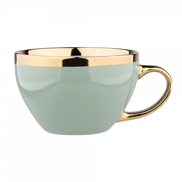 ALTOM DESIGN AURORA GOLD duża filiżanka jumbo na nóżce porcelanowa do kawy i herbaty 400 ml JASNA ZIELEŃ